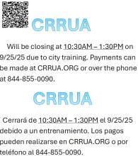 CRRUA office closure on 09-25-2025.