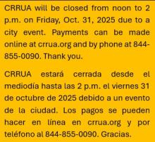 CRRUA will be closed from noon to 2 p.m. on Oct. 31, 2025. 