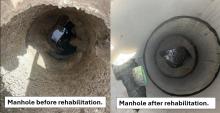The same manhole before and after rehabilitation.