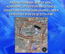 Update #5: Precautionary Water Boil Advisory Lifted for Racetrack Drive/Haciendas San Gabriel Area