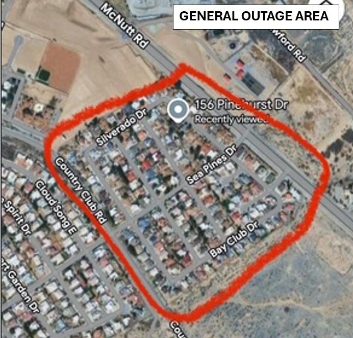 The Pinehurst Drive area will experience a brief water outage from 1-3 p.m. today.