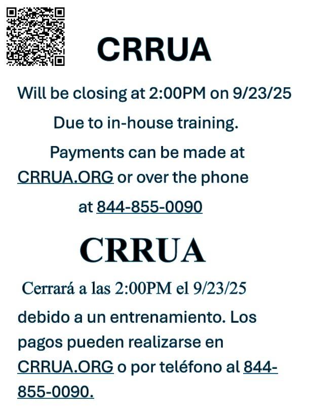 CRRUA Office Closes Early on Sep. 23, 2025