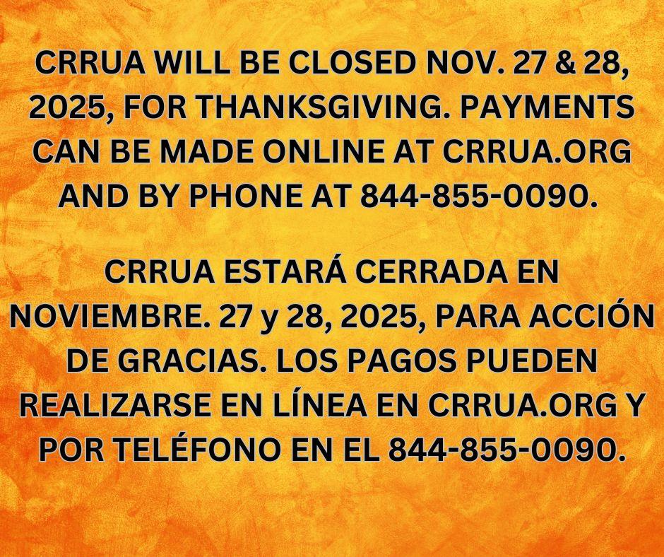 CRRUA will be closed Nov. 27 & 28 for the Thanksgiving Holiday.
