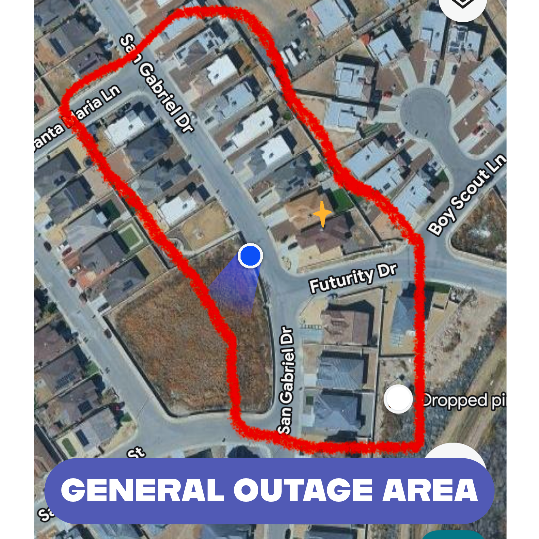 map of outage area in San Gabriel Dr.
