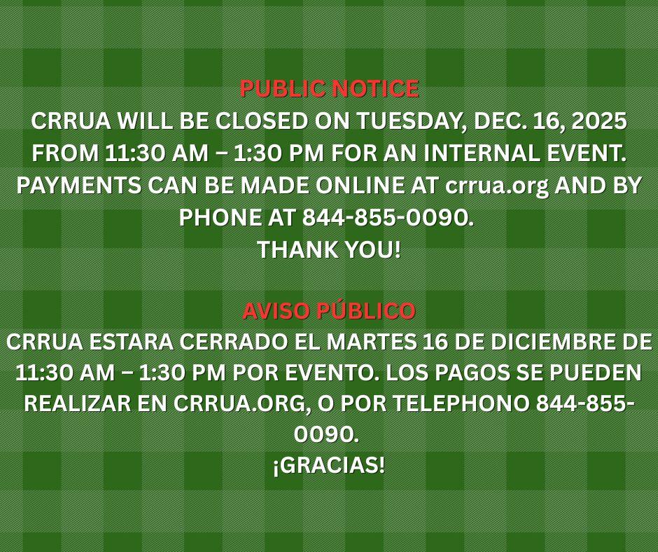 CRRUA will be closed from 11:30 a.m. - noon on Tues. Dec. 16, 2025.